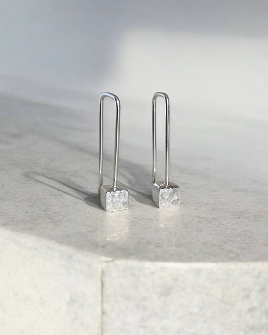 Pendientes Cubo Largos Plata